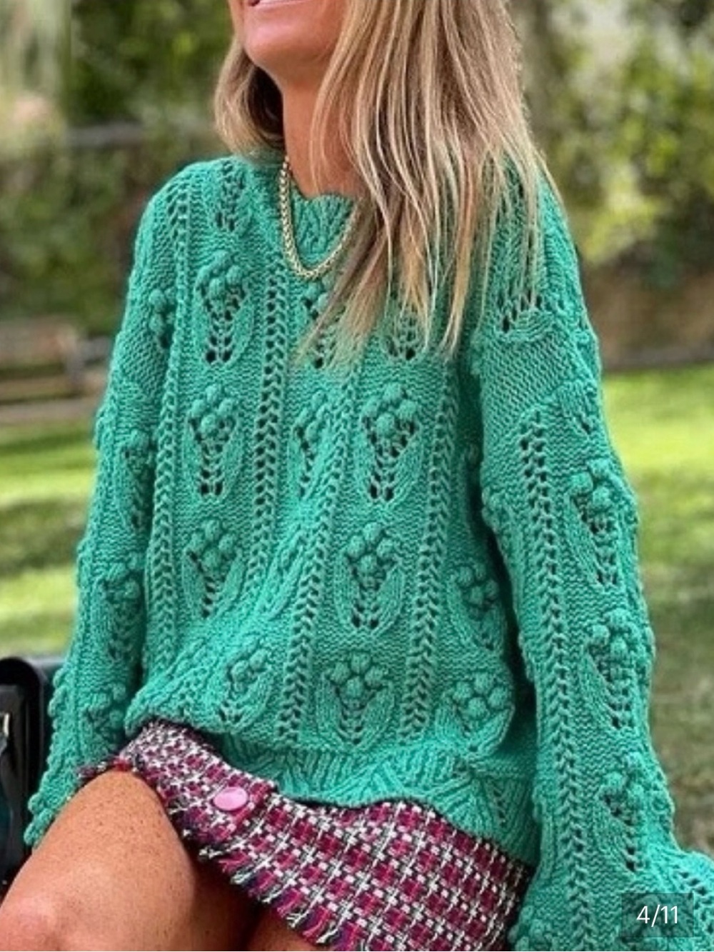 Zara Chunky Bubble Loose Knit Sweater Size Small Green Crewneck Blogger Favorite